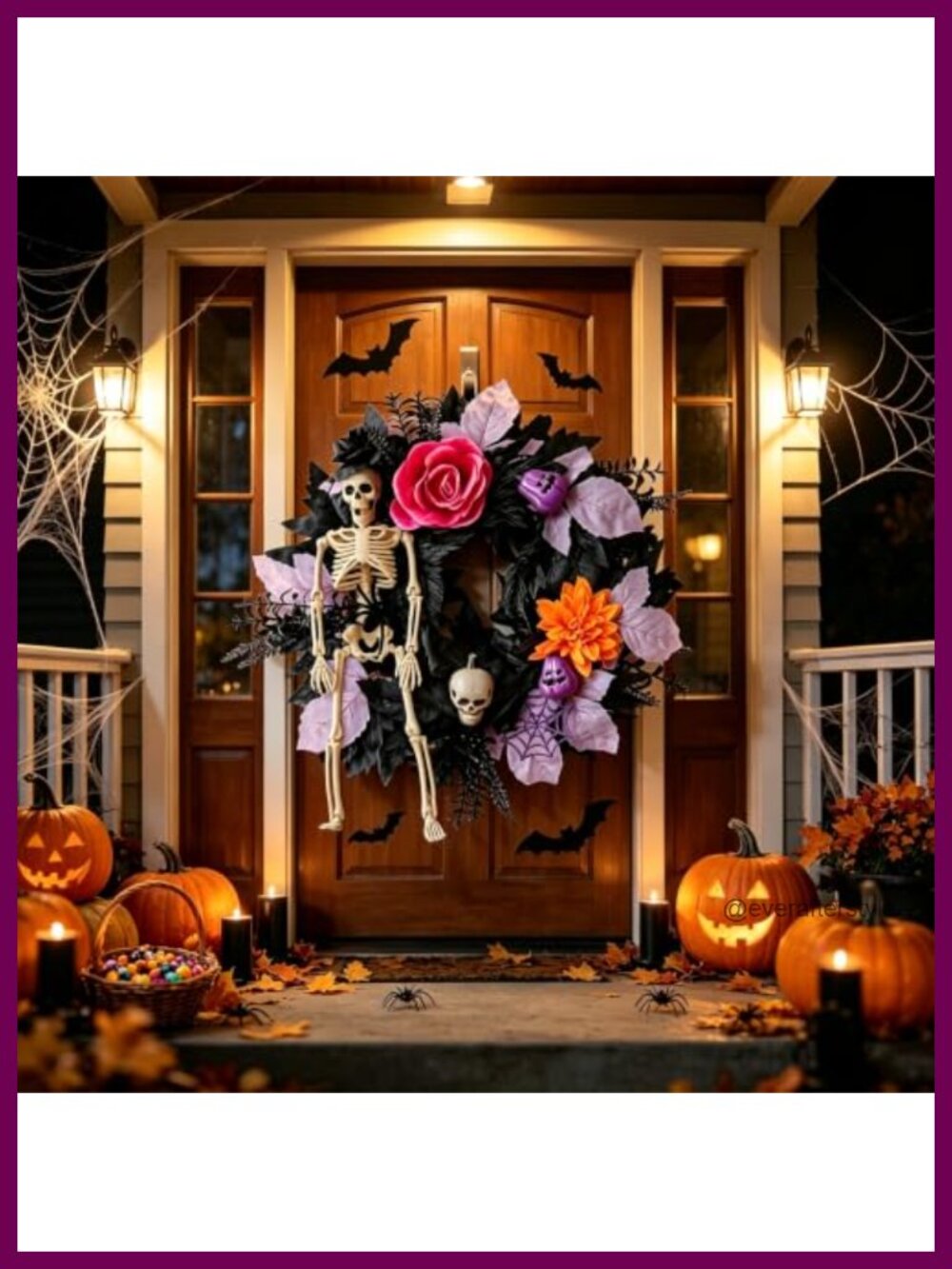18" Skeleton Halloween Wreath Front Door Scary Haunted House Decor